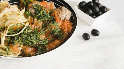 Delicious pasta dish with olives
