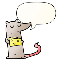 cartoon mouse and cheese and speech bubble in smooth gradient style