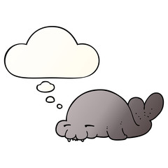 cartoon seal and thought bubble in smooth gradient style
