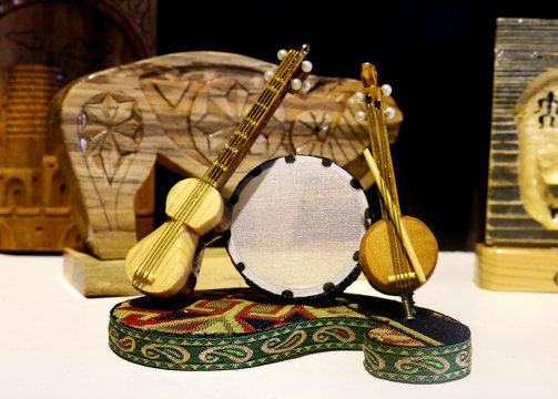 Azerbaijan national musical instruments - tar, kamancha, qaval is one of the oldest Azerbaijan musical instruments 