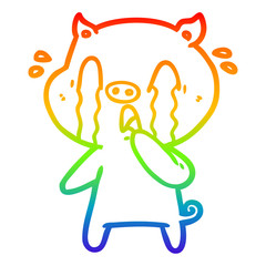 rainbow gradient line drawing crying pig cartoon