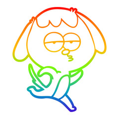 rainbow gradient line drawing cartoon bored dog running