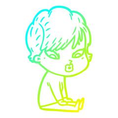cold gradient line drawing cartoon woman