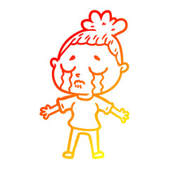 warm gradient line drawing cartoon crying woman