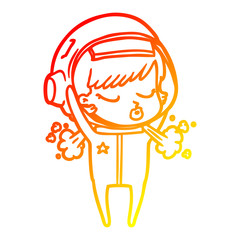 warm gradient line drawing cartoon pretty astronaut girl taking off helmet