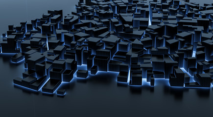 Abstract city blue xray transparent with lines and reflection. Technology concept background. 3D rendering.