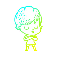 cold gradient line drawing cartoon woman