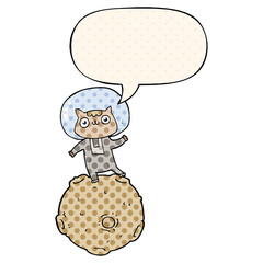 cute cartoon astronaut cat and speech bubble in comic book style