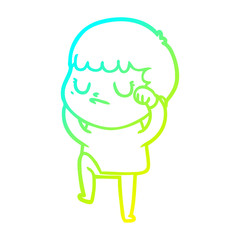 cold gradient line drawing cartoon grumpy boy