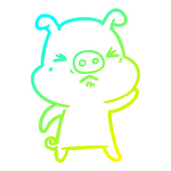 cold gradient line drawing cartoon grumpy pig