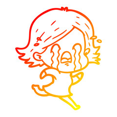 warm gradient line drawing cartoon woman crying