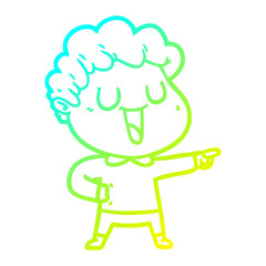 cold gradient line drawing laughing cartoon man pointing