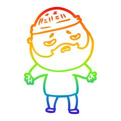 rainbow gradient line drawing cartoon worried man with beard