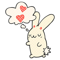 cartoon rabbit in love and thought bubble in comic book style