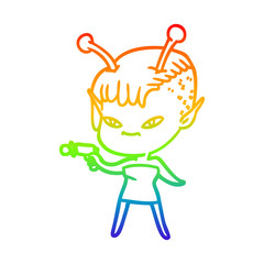 rainbow gradient line drawing cute cartoon alien girl