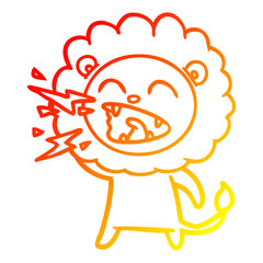warm gradient line drawing cartoon roaring lion