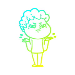cold gradient line drawing cartoon angry man