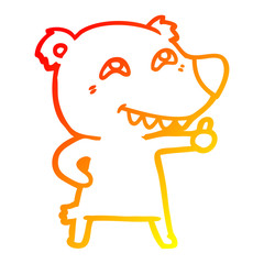 warm gradient line drawing cartoon polar bear giving thumbs up sign