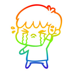 rainbow gradient line drawing cartoon boy crying