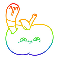 rainbow gradient line drawing cartoon worm in happy apple