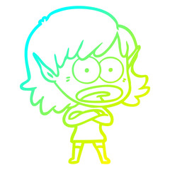 cold gradient line drawing cartoon shocked elf girl