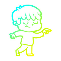 cold gradient line drawing cartoon happy boy