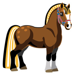 Cartoon pony horse. Side view. Vector illustration isolated for little kids