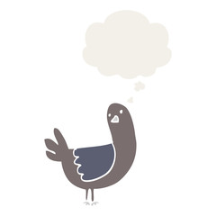 cartoon pigeon and thought bubble in retro style