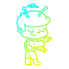 cold gradient line drawing friendly cartoon spaceman pointing