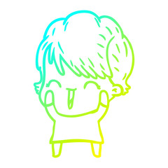 cold gradient line drawing cartoon laughing woman
