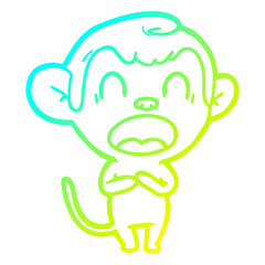 cold gradient line drawing yawning cartoon monkey