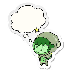 cartoon space girl and thought bubble as a printed sticker