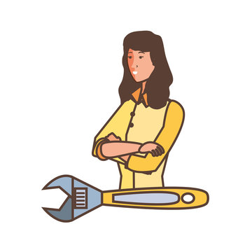 Isolated avatar woman and wrench design