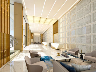 3d render luxury hotel lobby reception