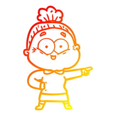 warm gradient line drawing cartoon happy old woman