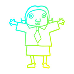cold gradient line drawing cartoon school girl
