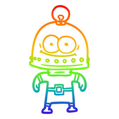 rainbow gradient line drawing happy carton robot with light bulb