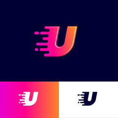 Movement letter U with speed symbol on a different backgrounds. Dynamic logo. Velocity or delivery icon.