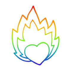 rainbow gradient line drawing cartoon flaming heart