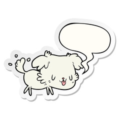cute cartoon dog wagging tail and speech bubble sticker