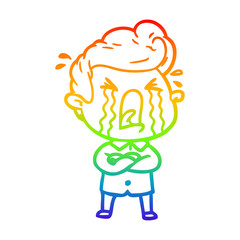 rainbow gradient line drawing cartoon crying man