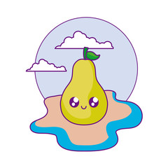 delicious pear fruit kawaii in the beach