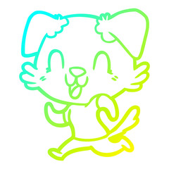 cold gradient line drawing laughing cartoon dog jogging