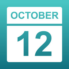 October 12. White calendar on a colored background. Day on the calendar. Twelfth of october. Blue green background with gradient. 
