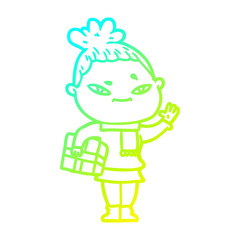 cold gradient line drawing cartoon woman