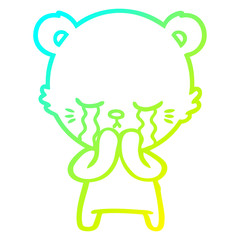 cold gradient line drawing crying cartoon bear