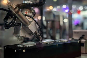 automation machine and detail close up in machine automatic with robotic automation technology for technology production factory