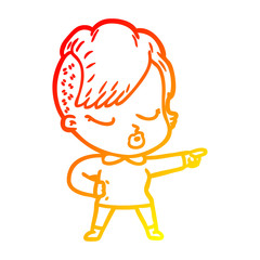 warm gradient line drawing cartoon pretty hipster girl