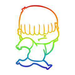 rainbow gradient line drawing cartoon boy with untidy hair