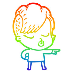 rainbow gradient line drawing cartoon pretty hipster girl